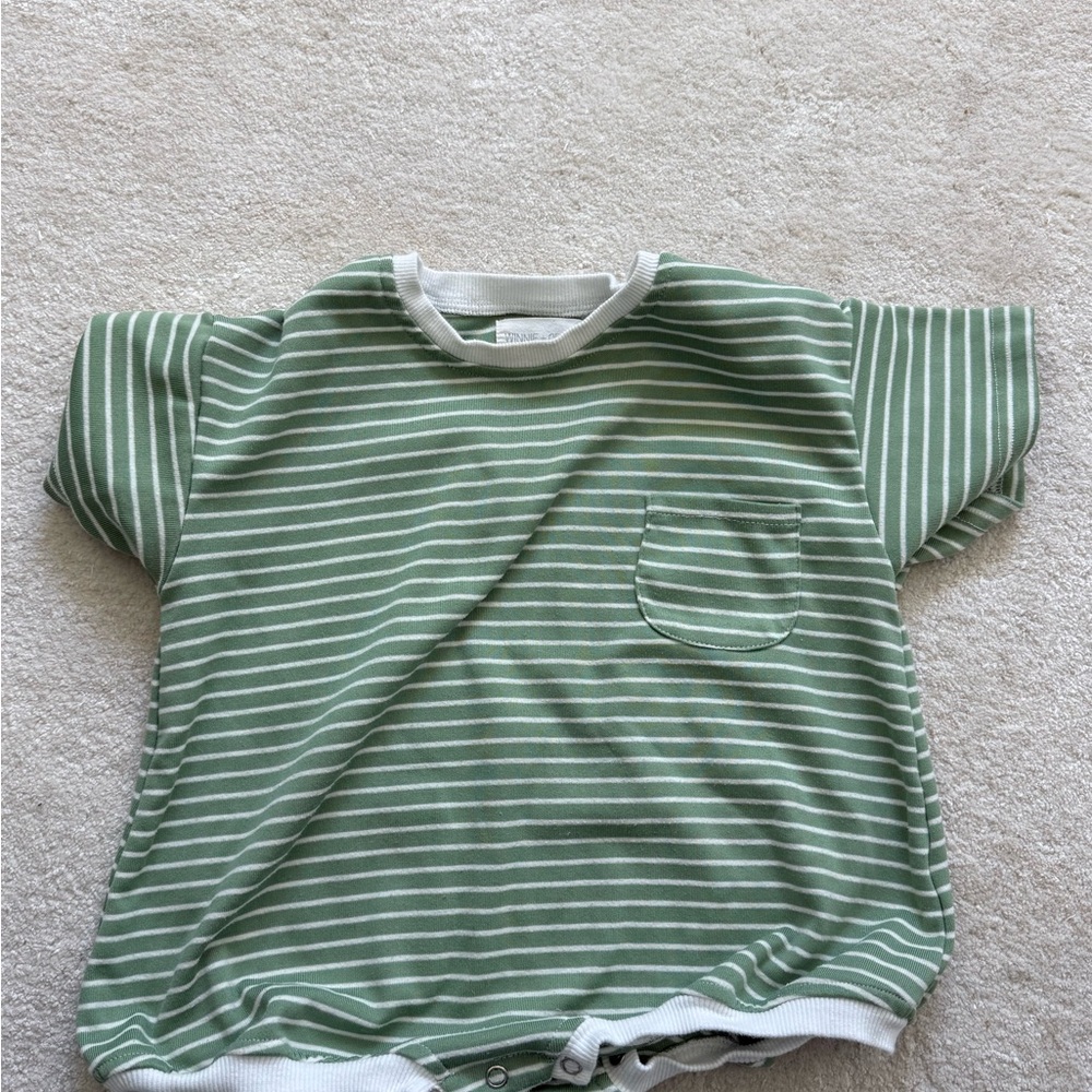 Winnie + crew romper Green Striped 6-12m